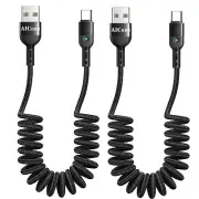 USB Type-C Charger Cable Coiled Fast Charging Data SYNC Cord for iPhone 16 15