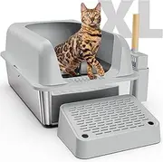 Stainless Steel Litter Box with Lid, Extra Large Cat Litter Box, XL Metal Litter Box for Big Cats with High Wall Slides Enclosure, Anti High-Peeing Spraying, Anti-Leakage Non-Sticky Easy to Clean
