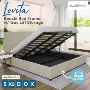 Boucle Bed Frame Double Queen King Size Gas Lift Storage Drawer Mattress Base