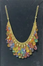 Vintage ARNOLD SCAASI 1990s Multi Colour Bib Drops Goldtone Necklace & Earrings
