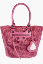 Balenciaga Small Le Cagole Nylon Raffia Tote Light Pink NEW NWT Handbag Purse