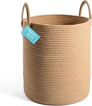 [OrganiHaus] Large Woven Cotton Rope Basket 15x18 | Tall Storage for Living Room, Nursery, Laundry | Big Container for Toys, Blankets - Honey