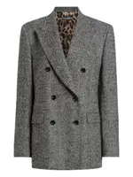 [Dolce & Gabbana] Dolce & Gabbana-Giacca Doppiopetto Spigata Con Fodera Maculata-Donna 44 IT