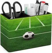 Pen Holder,Green Grass Field Soccer Playground The Ball Square Pen Holder,Leather Pen Container,Pencil Holder 2 Compartments Suitable for Offices, Homes