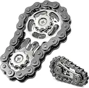 Fidget Toys, Fidget Metal, Gear, Metal Sprocket Chain, Fidget Toy for Children Adults, Kinetic Desk Toy, Novelty Hand Finger Spinner for Anti-Anxiety (Black)