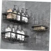 Shower Caddy Black Shower Storage Organiser with Hooks, Adhesives 3 Pack
