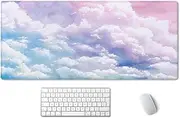 SSOIU Watercolor Pastel Sky Desk Mat, Cloud and Pink Sky Extended Mouse Pad, XXL Gaming Mouse Pad, 35.5x15.7inch
