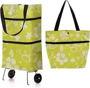 INHEMING Folding Shopping Trolley,Shopping Trolley on Wheels,Reusable Shopping Tote Bags,Lightweight Shopping Cart - Green