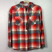 Wrangler Retro NWT Red Plaid Snap Front Hooded Long Sleeve Shirt Small