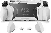 PlayVital BEYOND-GRIP Interchangeable Grip Protective Cover for Nintendo Switch 2 (2025), Ergonomic TPU Dockable Case Accessories for Switch 2 with Joystick Caps, Shockproof - White