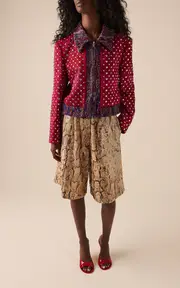 [Dries Van Noten] Sequined Snake-Print Cotton Poplin Wide-Leg Shorts