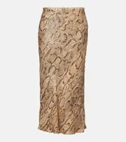 [Dries Van Noten] Dries Van Noten Sequined snake-print pencil skirt AU 14 beige