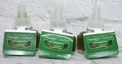 3 YANKEE CANDLE SCENT PLUG IN REFILL BALSAM & CEDAR SCENTED OIL HOLIDAY BULB NEW