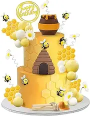 35 PCS Bee Cake Toppers Honey Jar Cake Topper Honeycomb Cake Decorations for Baby Shower Bee Theme Birthday Party Decoration Supplies