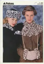 Patons Knitting Pattern C 4283 Russian Hat, Collar, Muff, Gloves, Muffler Women