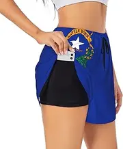 [GaxfjRu] Nevada State Flag Print Women's Running Shorts High Waisted Running Shorts Pocket Sporty Gym Elastic Short
