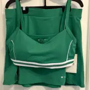 WILO The LABEL Women's LARGE 2 Piece Bra Skort Set in Green BNWT