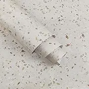 IDEALROOM 40cmx3m White Terrazzo Wallpaper Peel and Stick Thick Self Adhesive Removable Waterproof Vinyl Wrap Modern Marble Contact Paper Matte Granite Countertop Cover for Furniture Cabinets Decor