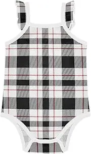 [FRODOTGV] Baby Girls' Sleeveless Bodysuits Cute Soft Black Red White Scottish Infant Baby Romper for Infant 6M, Black Red White Scottish