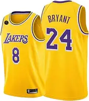 [LFLY] Kobe Bryant Basketball Jersey Los Angeles Lakers 8+24#Black Mamba Snakeskin Sleeveless Shirt,Swinger Embroidered Mesh Top with KB Logo(S-XXL) Yellow-KB-S