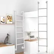 Wall Mounted Loft Bed Ladder White Interior Bunk Bed Ladder Metal Iron Climb Ladder 150kg Weight Capacity Height Entrance Egress Ladder for High Bed Outside Deck RV Apartments(165cm/65in)