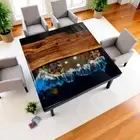 Square Ocean Wave Epoxy Sofa Center Table Custom Made Natural Acacia Wood Top
