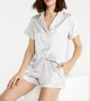 NEW PETER ALEXANDER SILVER STRIPE CHIC POLY SATIN PJ SET WOMENS XL RRP$119