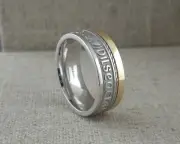 IRISH STERLING SILVER & 10K GAELIC Claddagh Wedding Ring with Rail Edge Size 7.5