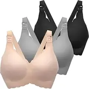 [MomWills] Nursing Bras for Breastfeeding, Seamless Ultra Comfort Maternity Bra, Natural Shape Pregnancy Bras for Women, 3Pack