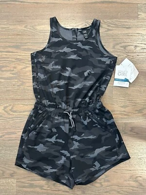 Athleta Girl Jumpsuit On The Go Romper Black Camo Size XL / 14 NEW NWT