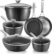 Induction Hob Pots Set Granite Nonstick Pots and Pans Set 10 Piece Induction