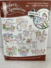 Stitcher's Revolution Iron-On Embroidery Pattern #36 Flamingo Lingo New in Pkg