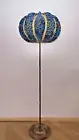 Floor lamp, art deco style floor lamp, blue and gold fabric shade, Unique lamp