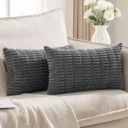 2 PCS Decorative Throw Pillow Covers 12x20 12" x 20" (Pack of 2) Dark Grey