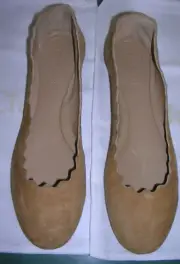 Chloe Ballerina Flat 7.5M Natural Nude Suede Lauren Waves Scallop Edge 37.5 Euro