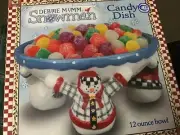 Debbie Mumm Snowman Snowflake Candy Nut Bowl Pedastool Dish Christmas Holiday