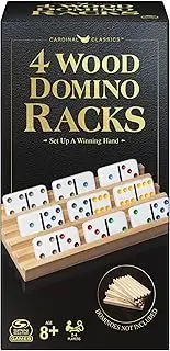 Wood Domino Racks, Set of 4 Trays for Mexican Train and Other Dominoes Games, for Families and Kids Ages 8 and up