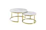 Nesting Style Coffee Table - White on Gold Stainless Steel - 80cm/60cm