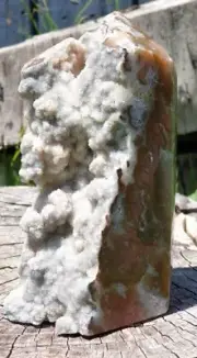 Rare Large Polished Plume Agate Tower with Crystal / Druzy - 1.0Kg AAA+