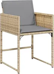 vidaXL Mix Beige Poly Rattan Garden Chairs with Light Grey Cushions - Outdoor Patio Seating, Foldable Backrest, 4 pcs Set