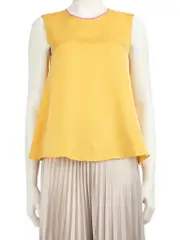 Yellow Silk Contrast Trimmed Top