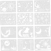 12pcs Openwork Painting Template Painting Stencils Scenery Drawing Template Wall Stencils for Painting Walls Scenery Stencils Drawing Stencils Window Decor Template White The Pet