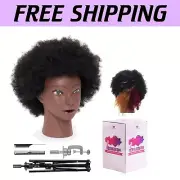 Human Hair Afro Mannequin Head with Stand for Hairdressing Practice and Training