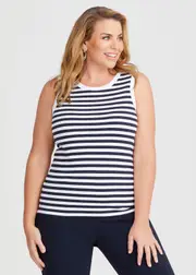 [Virtuelle] Taking Shape Cotton Modal Rib Stripe Tank Size 16 in Navy / White - Plus Size Women's Tops & T Shirts Navy / White