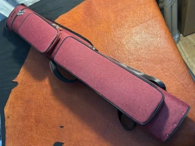 TNT 3x6 Red Nylon Pool Cue Case. Blue interior. Back Pack Straps.