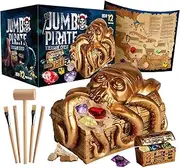 Jumbo Pirate Dig Kit – Pirate Toys for Kids - Dig up 12 Pirate Treasures, Gemstones, Gold Coins – Great Birthday Party Supplies, Gifts Idea for Boys & Girls - Includes Treasure Chest