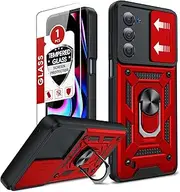LeYi for Moto Edge-Case 2021: Motoeola Edge 2021 Case with Slide Camera Cover and Screen Protector, [Military-Grade] Case Cover with Magnetic Ring Kickstand for Moto Edge 2021, Red