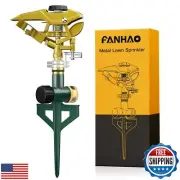 FANHAO Heavy Duty Pulsating Lawn Sprinkler on Spike Base, 100% Metal Impact S