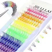 DONHUA 3D Colored Lash Clusters Individual Lashes 120Pcs D Curl 14mm 16mm Mixed 6 Colors Rainbow DIY Eyelashes for Festivals Concert Dating Full of Volume Colored Lashes Extension Set Pack