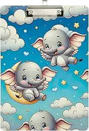Cute Elephant on The Cloud Clipboards, Acrylic Clipboards for Classroom, A4 Letter Size 12.5 x 9 Inches Silver Clip